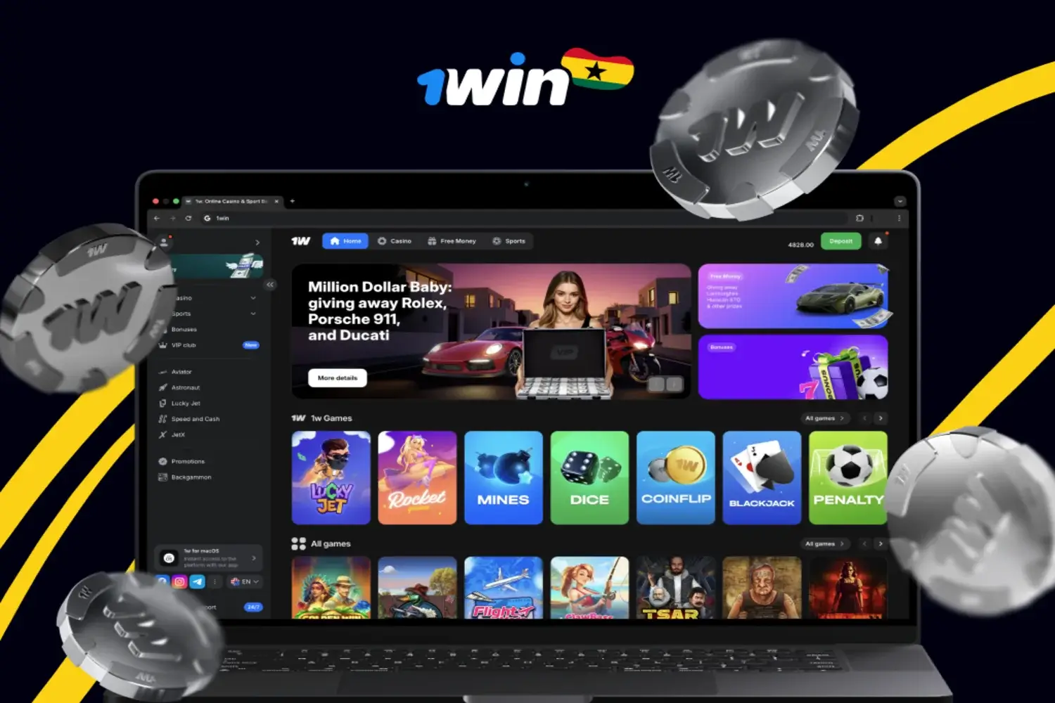 1win casino interface illustration with black woman